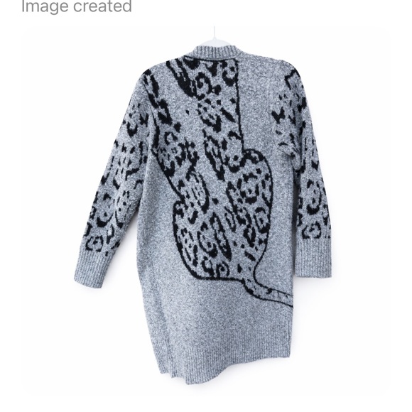 Anthropologie Averie Lucerne Leopard Cardigan Cardi Gray Black Oversized - Picture 3 of 6